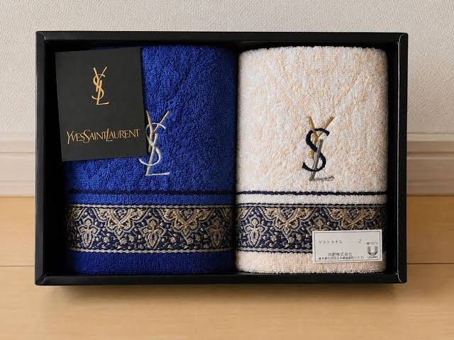 Vintage YSL Hand Towel (Category: Undergarments & Loungewear) located in Floridablanca. Submitted by simplylei (Listing ID 1470902832, Image 1). Description: Vintage YSL from Japan (Authentic) with box Set in Royal Blue and Ivory Color.