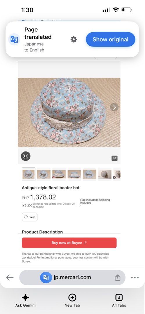 Vintage-style Shabby Chic boater hat (Category: Hats & Beanies) located in Davao. Submitted by favoritepreloved (Listing ID 1470910490, Image 3). Description: .