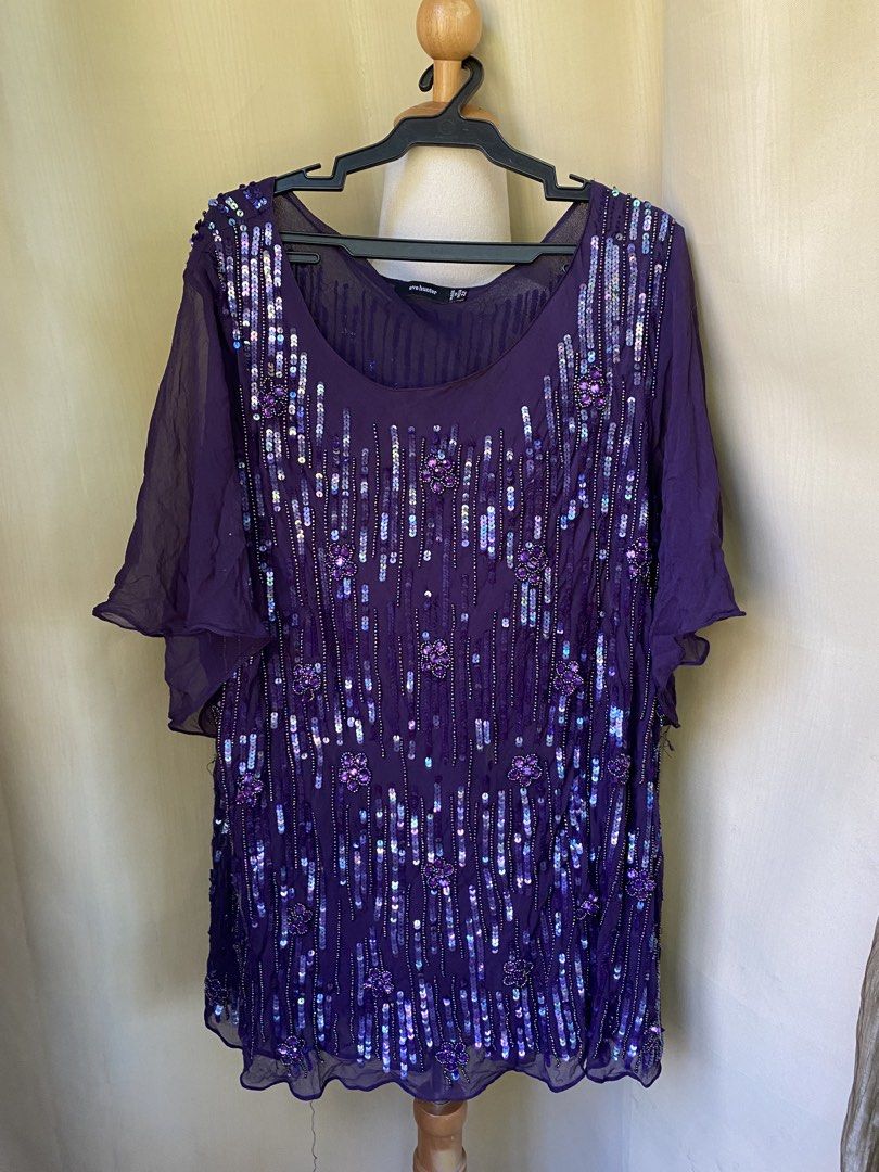 Violet full sequin batwing like top (Category: Others Tops) located in Malaybalay. Submitted by thriftfindsbyshei-2nd (Listing ID 1470855942, Image 1). Description: Large-XL Flaw: missing sequins .