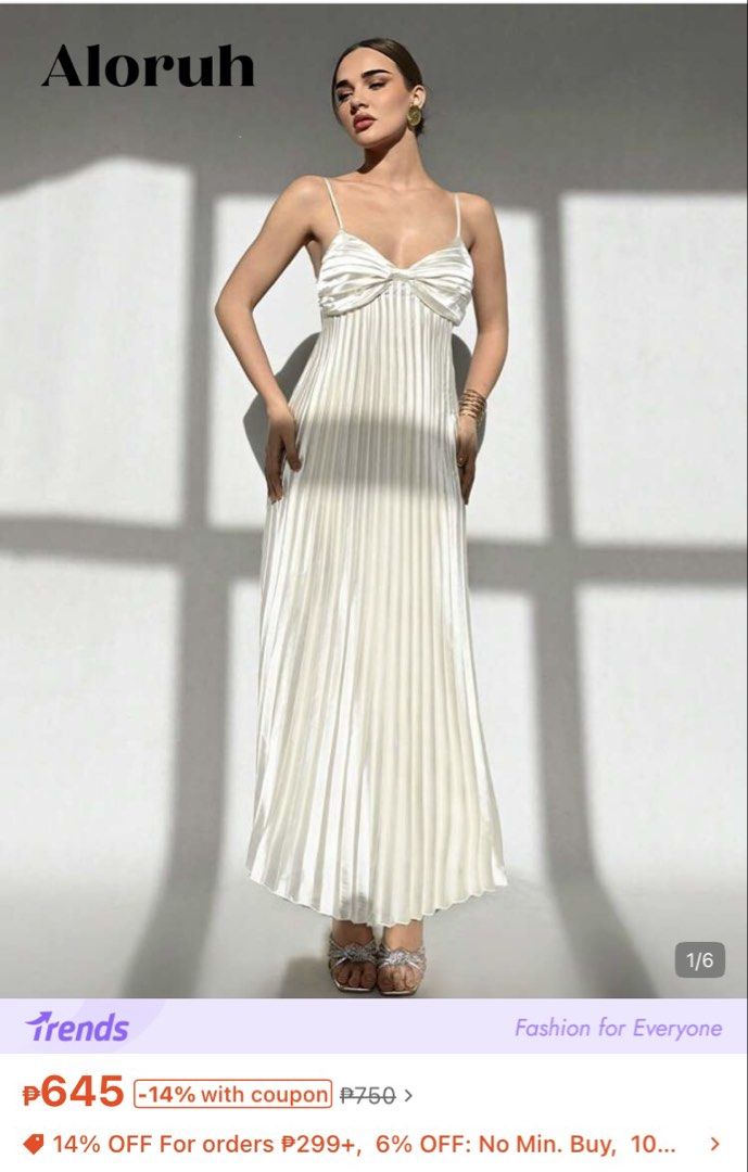 White Elegent Pleated Dress (Category: Dresses) located in Lipa City. Submitted by makifugg (Listing ID 1470808528, Image 1). Description: when worn photos from shein reviews Sinukat ko lang to. I bought a bunch of dresses kasi for an event .