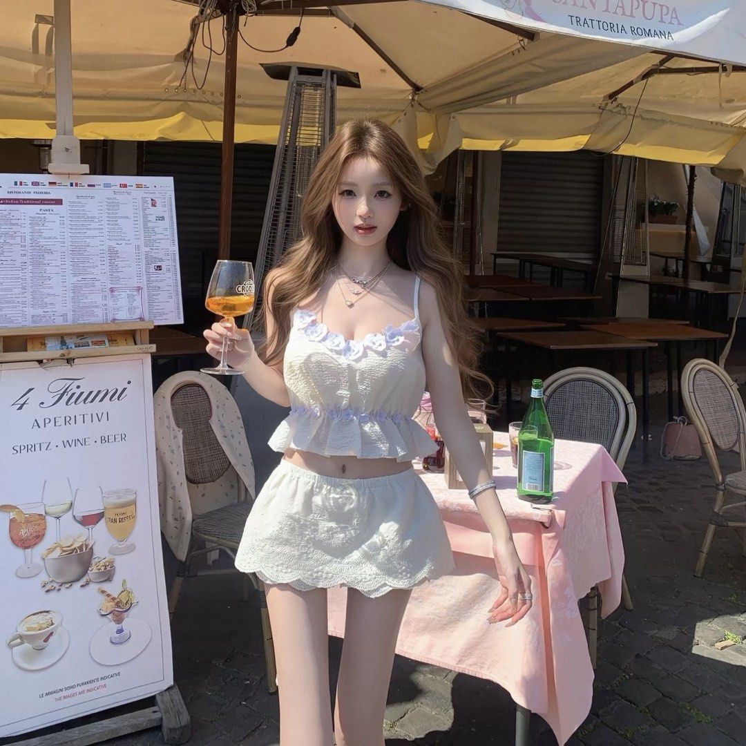 White Floral Embellished Spaghetti Strap Crop Top (Category: Sleeveless) located in Pasig City. Submitted by prelovederis (Listing ID 1470828305, Image 2). Description: -Brand new tried on only with zipper on the side -Xs-S frame -Original price: 1.7k+.