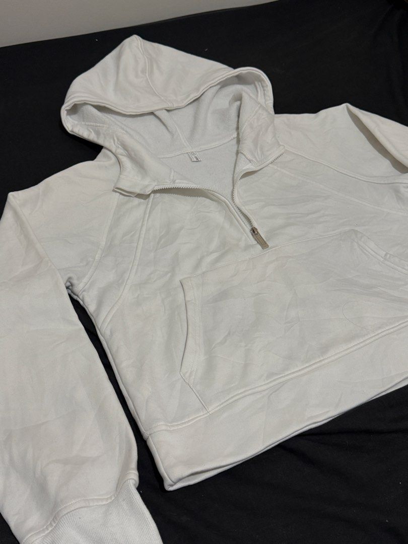 White Half-Zip Cropped Hoodie (Category: Coats, Jackets and Outerwear) located in Quezon City. Submitted by futurenostalgia (Listing ID 1470877541, Image 3). Description: White Cropped Half-Zip Hoodie * Color: White * Brand: No brand * Style: Cropped half-zip hoodie * Fit: Boxy fit * Measurements: * Width: 21 inches * Height: 20 inches.