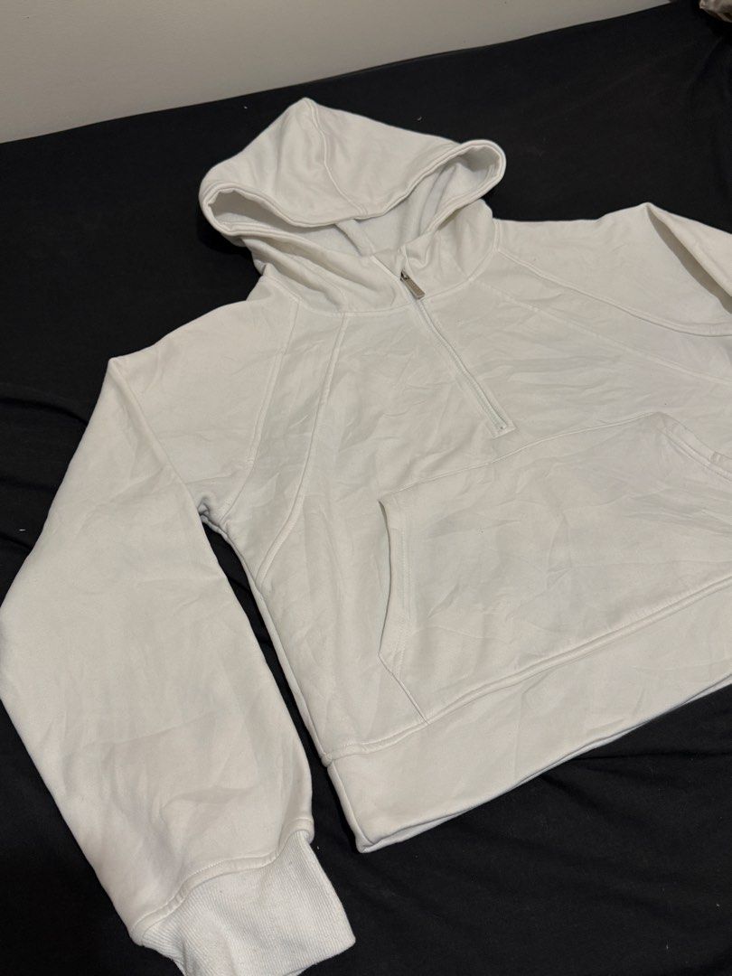 White Half-Zip Cropped Hoodie (Category: Coats, Jackets and Outerwear) located in Quezon City. Submitted by futurenostalgia (Listing ID 1470877541, Image 1). Description: White Cropped Half-Zip Hoodie * Color: White * Brand: No brand * Style: Cropped half-zip hoodie * Fit: Boxy fit * Measurements: * Width: 21 inches * Height: 20 inches.