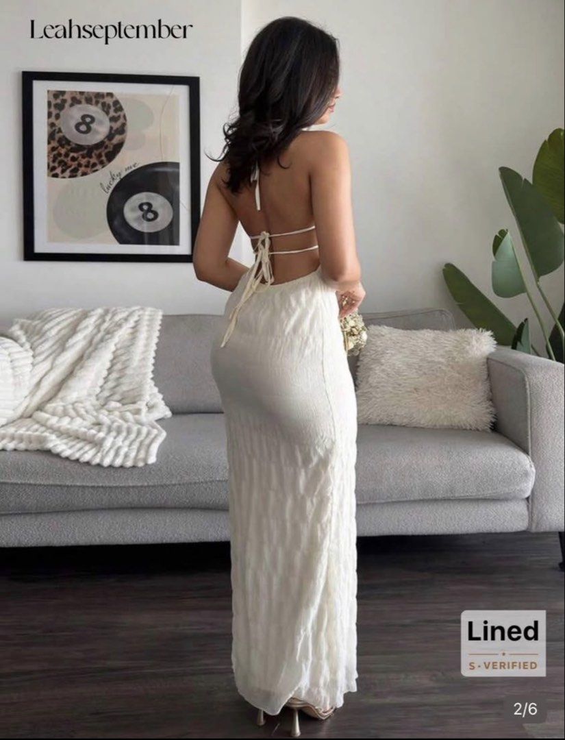 White Halter Neck Open Back Maxi Dress (Category: Dresses) located in Manila. Submitted by hannah751 (Listing ID 1470818389, Image 2). Description: size: xs-m.