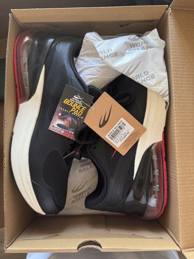 World Balance Rapid Pulse Black Red US 8 (Category: Sneakers) located in Makati City. Submitted by mattsrqz (Listing ID 1470750335, Image 2). Description: - Brand: World Balance - Model: Rapid Pulse - Colorway: Black and Red - Size: EUR 41 / US 8 / CM 26.0 - Cushioning: Bounce Pad insole system for maximum comfort - Condition: Brand new, never worn or tried on outside - Inclusions: Complete with original branded box and all tags attached.