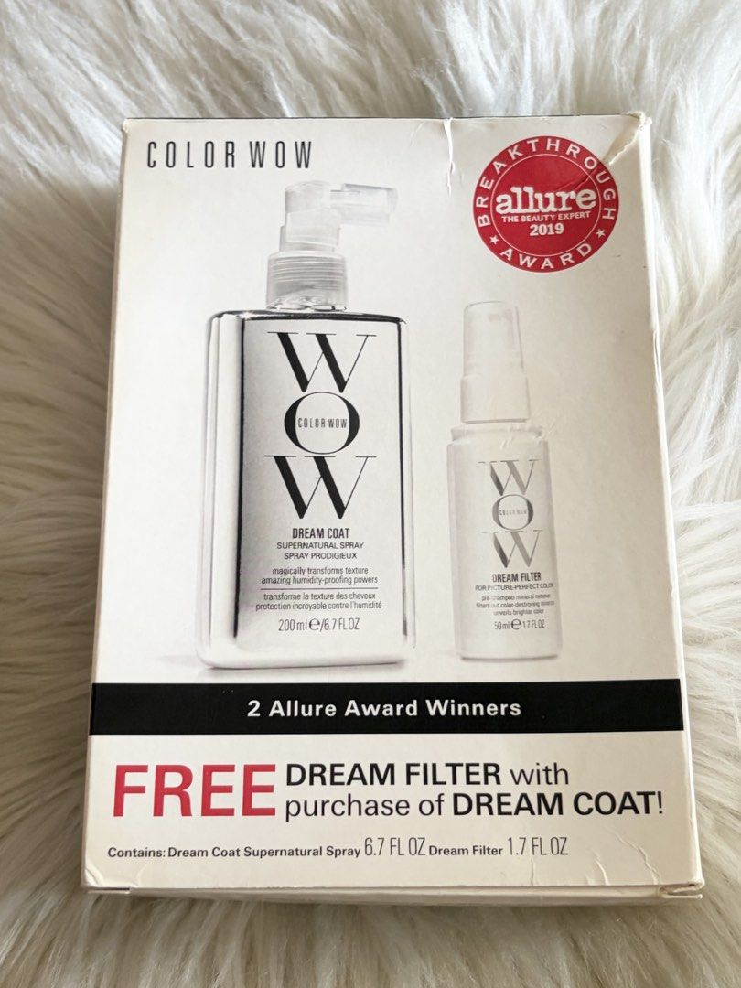 WOW COLOR WOW SET (Category: Hair) located in San Juan City. Submitted by cashfrancefashioncosmetics_ph (Listing ID 1470760529, Image 1). Description: WOW COLOR WOW SET Including Dreamcoat super natural 200ml Dram filter 50ml Original 2sets .