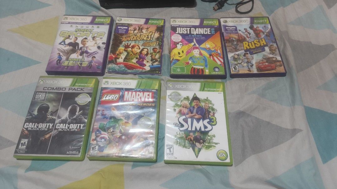 Xbox 360 with kinect sensor bundle (Category: Xbox) located in Manila. Submitted by joshuaxel067657 (Listing ID 1470774788, Image 3). Description: For sale Xbox 360 with kinect sensor bundle (NO BOX) Comes with Console Power Cable 2 controllers (1 is damaged) Kinect sensor 7 games Game list: Kinect sports Kinect adventures Kinect rush: A disney pixar adventure Just dance 2012 Call of duty black ops 1 and black ops 2 combo pack Lego Marvel Superhe
