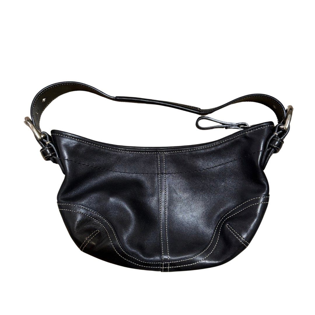 Y2K Coach Shoulder Bag Black Vintage Small (Category: Luxury Bags & Wallets) located in Quezon City. Submitted by bmason0408 (Listing ID 1470906796, Image 2). Description: - Brand: Coach - Style: Compact shoulder bag / daily grab-and-go - Material: Black leather with contrast white stitching - Hardware: Silver-tone - Closure: Zipper top closure - Interior: Signature C fabric lining with creed patch (Style Number: NºC 04S-9541) - Strap: Adjustable
