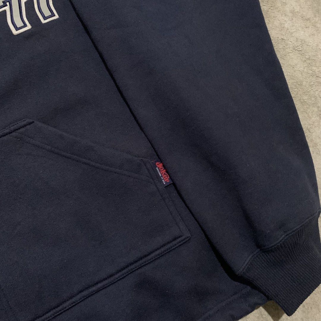 Y2k Joker Hoodie 77 (Category: Coats, Jackets and Outerwear) located in Bulacan. Submitted by puronghustlin (Listing ID 1470745493, Image 3). Description: Vintage Joker Brand 77 Heavyweight Hoodie‼️ Color: Dark Navy Blue / Grey / White Size Tagged: 3XL Dimes: 30W 32L Dm! If Interested All Item are Thrifted‼️‼️ -NoCod -Loc.Malolos Bulacan -Courier. J&T Express.