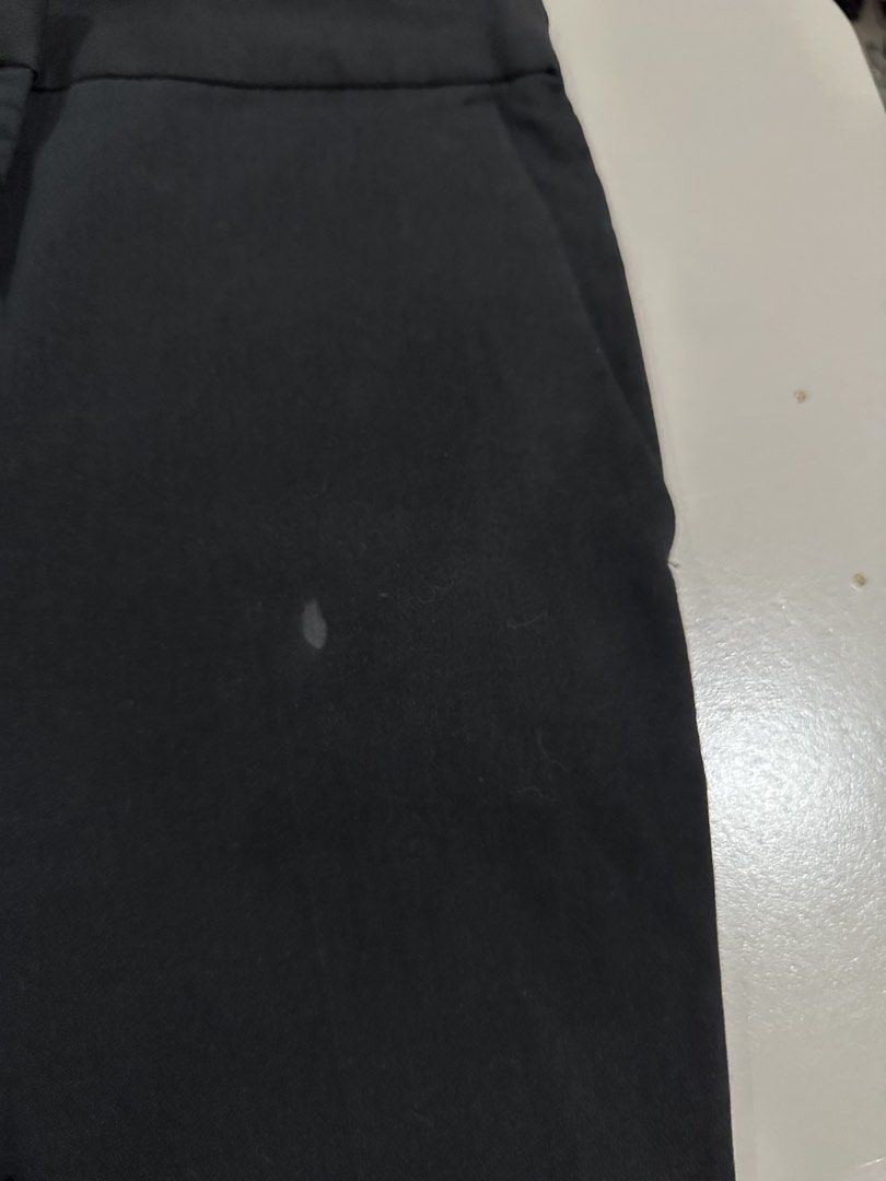 Zara Black Tailored Trousers Size XS (Category: Trousers) located in Antipolo. Submitted by wxyz9876 (Listing ID 1470879872, Image 2). Description: - Brand: Zara - Color: Black - Size: XS (fits waist 24 to 27) - Style: Clean cut silhouette with structured waistband and mock back pockets - Origin: Made in Turkey - Condition: Good, with one small smudge spot near the front thigh area.