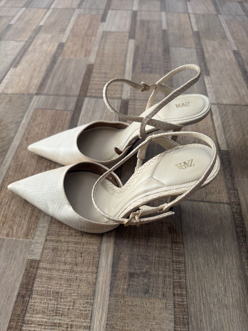 Zara Embossed Slingback Heels (Category: Heels) located in Legazpi City. Submitted by chindecluttrs (Listing ID 1470792685, Image 3). Description: - Brand: Zara - Style: Slingback heels with pointed toes and stiletto heels - Used once only - Heel height: 3.9 inch - Size: 37.