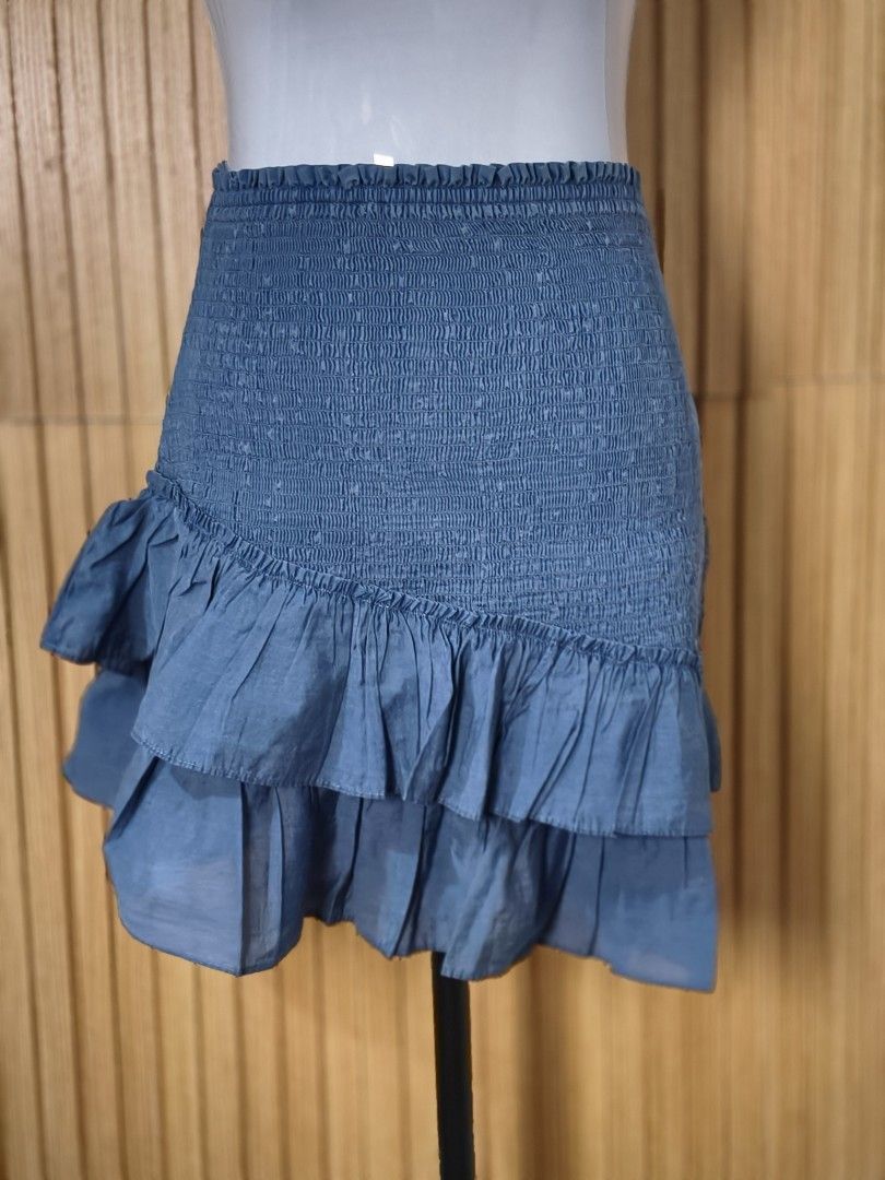 Zara Smocked Ruffle Mini Skirt Blue Size M (Category: Skirts) located in Taguig. Submitted by ashie_clothing (Listing ID 1470845464, Image 2). Description: - Brand: Zara - Style: Blue mini skirt with double-layered ruffles - Size: Medium (M) - Condition: Brand new with tags (BNWT), never worn - Waist: Smocked elastic waistband for easy stretching - Fabric: Lightweight and soft.