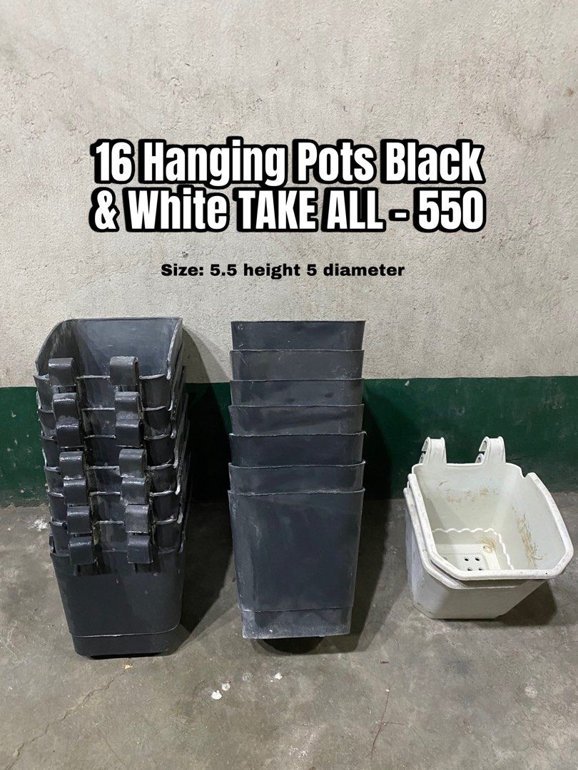 16pcs Hanging Pots TAKE ALL (Category: Pots & Planters) located in Manila. Submitted by dealrack (Listing ID 1471062740, Image 1). Description: .
