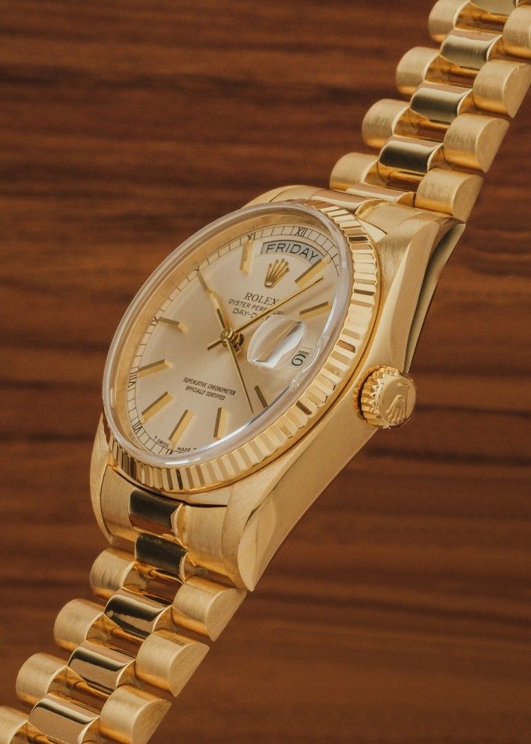 1979 Rolex Day-Date 18K Gold w/ Box (Category: Luxury Watches) located in Manila. Submitted by windsorfinery (Listing ID 1471054202, Image 3). Description: Rolex Day-Date 18038 1979 Automatic 36mm 18K Gold Sapphire Rolex bracelet Box: Yes Papers: No Others: Rolex booklets. 1-Year Mechanical Warranty by Windsor Finery Co. Cash Price: ₱950,000 ✔️ Layaway accepted ✔️ Credit cards accepted ✔️ Viewings accepted (Legazpi, Makati) ✔️ Open for authentica