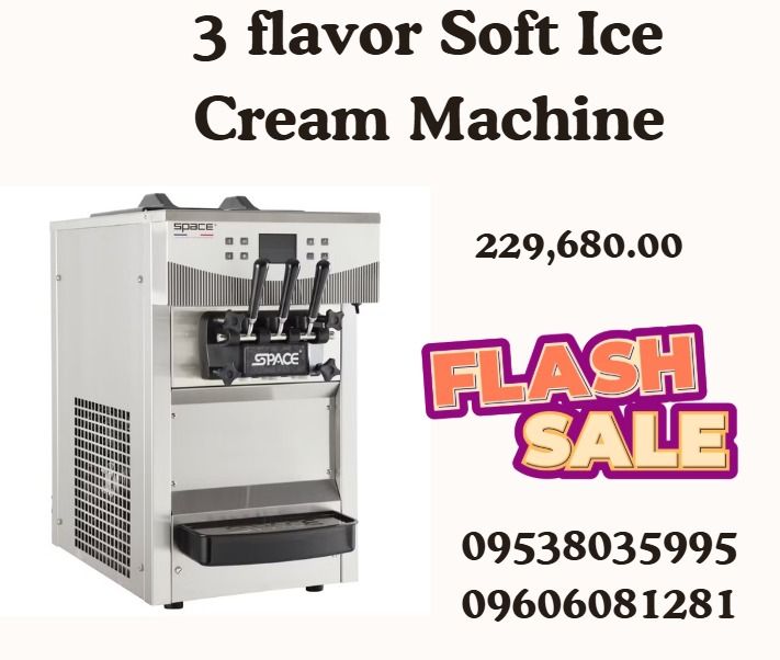 3 flavor Soft Ice Cream Machine (Category: Everything Else Others) located in Caloocan City. Submitted by michealaus73574 (Listing ID 1471005684, Image 1). Description: ●3 flavors, Gravity feed ●Cylinder :1.7Lx2; Hopper:6Lx2 ●Power: 1.8KW ●Net Size:454x754x762mm ●N.W:150kg G.W.:170kg ●Model: T230 ●Capacity: 30L/H ●Voltage: 210-230V / 60Hz .