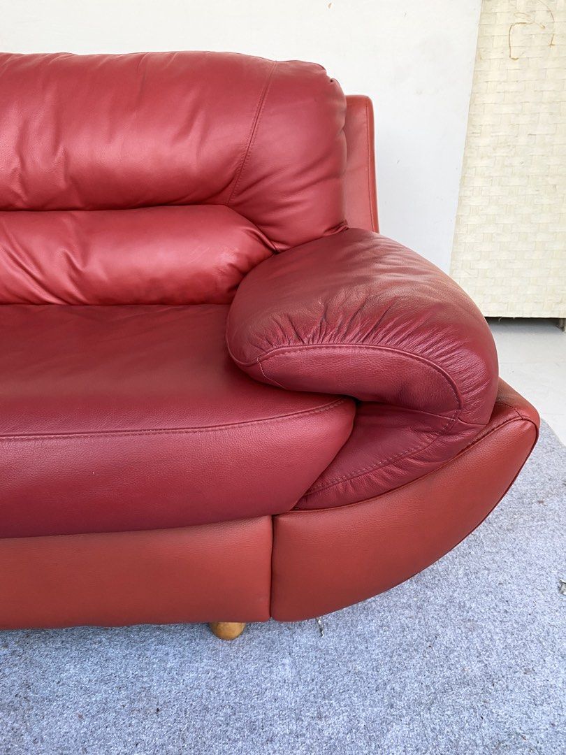 3-Seater Red Leather Sofa (Category: Sofas) located in Manila. Submitted by elliefurnies31 (Listing ID 1470946443, Image 2). Description: "JAPAN SURPLUS" 2-SEATER HIGHBACK DARK GREEN LEATHER SOFA SIZE: 56L" x 36W" x 16Sh" x 37H" inches (AS-IS ITEM) IN GOOD CONDITION.