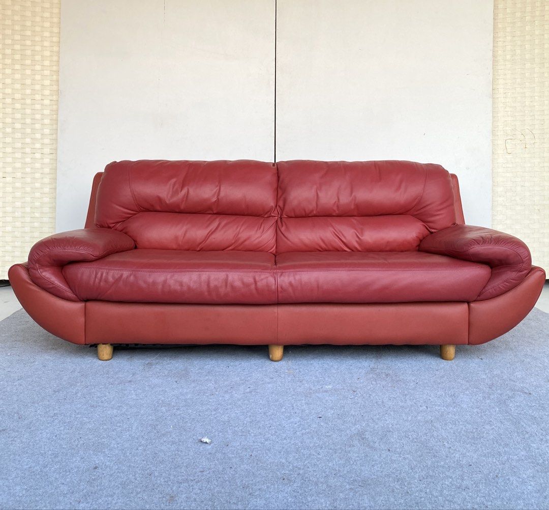3-Seater Red Leather Sofa (Category: Sofas) located in Manila. Submitted by elliefurnies31 (Listing ID 1470946443, Image 1). Description: "JAPAN SURPLUS" 2-SEATER HIGHBACK DARK GREEN LEATHER SOFA SIZE: 56L" x 36W" x 16Sh" x 37H" inches (AS-IS ITEM) IN GOOD CONDITION.