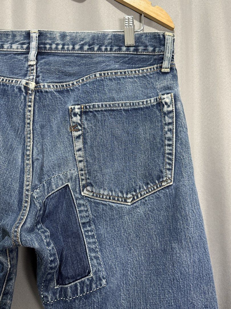 45RPM Patchwork Selvedge Denim Pants (Category: Jeans) located in Meycauayan. Submitted by itstimothrifts (Listing ID 1471002338, Image 3). Description: 45RPM Patchwork Selvedge Denim Pants Excellent Condition Size 34 on tag Actual Width 36 Length 39 Leg Opening 8.5 Front Rise 13.