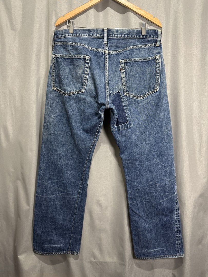 45RPM Patchwork Selvedge Denim Pants (Category: Jeans) located in Meycauayan. Submitted by itstimothrifts (Listing ID 1471002338, Image 2). Description: 45RPM Patchwork Selvedge Denim Pants Excellent Condition Size 34 on tag Actual Width 36 Length 39 Leg Opening 8.5 Front Rise 13.