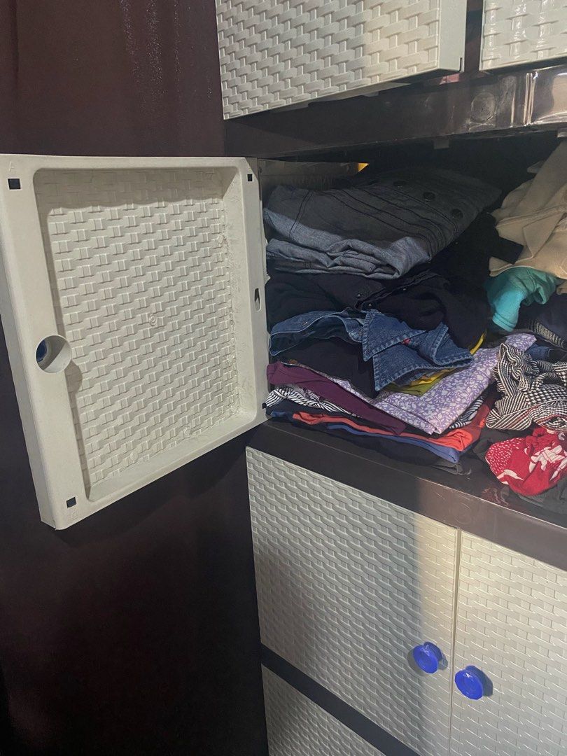 5L Plastic Storage Cabinet with Lock (Category: Shelves, Cabinets & Racks) located in Mandaluyong City. Submitted by chelz28 (Listing ID 1471022494, Image 3). Description: FOR SALE: 5 LAYER CABINET RATTAN COFFEE & WHITE COLOR WITH LOCK - ₱2200 Original Price: ₱3,499 💵 Selling Price: ₱2200 📌 Details: * Bought December 2025 * 205cm Height, 69cm width, 49cm depth * Complete with Lock and Keys * No missing, no damage ❔Reason for Selling: Moving out