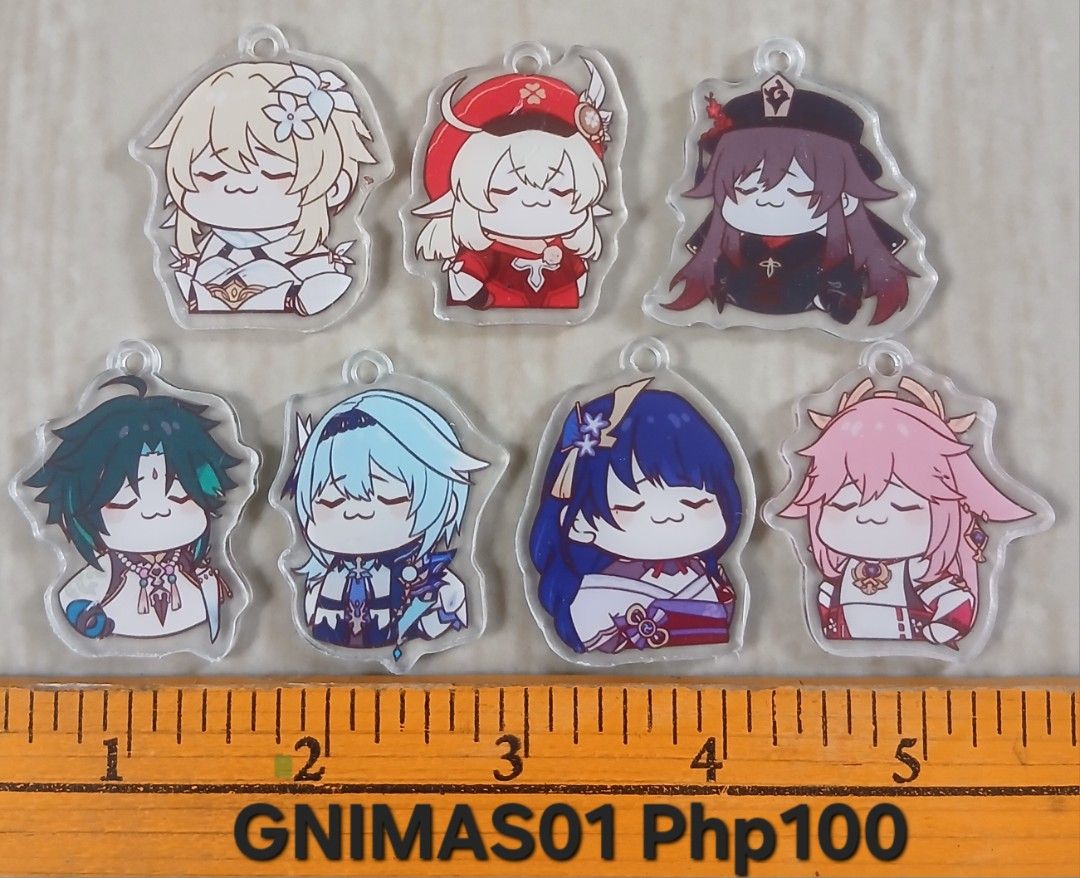 ACRYLIC CHARMS PER SET (Category: Handmade Craft) located in Cavite. Submitted by jiearah.online.shop (Listing ID 1470962205, Image 3). Description: ASSORTED ACRYLIC CHARMS SET Selling as is. ACTUAL ITEM ON PHOTO. Price indicated on each photo. PER SET PO,NOT PER PIECE. Kung ano po ang nasa photo,yun po ang magkakasama. Anime and Character Design : Slam Dunk, One Piece Luffy, Genshin Impact, Apothecary Diaries, Sailor Moon, Monsters Inc, Disney M