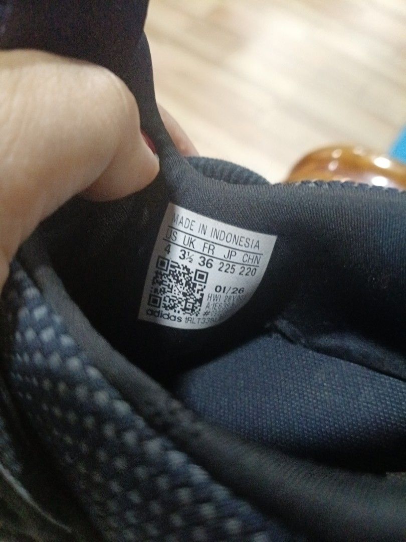 Adidas Athletic Shoes Size US 4 Black (Category: Sneakers) located in Bulacan. Submitted by franciamendoza (Listing ID 1471113028, Image 1). Description: - Brand: Adidas - Color: Black with dark inner lining - Size: US 4 / UK 3.5 / FR 36 - Material: Breathable mesh upper - Origin: Made in Indonesia - Features: Standard lace-up design, padded ankle collar - Condition: Comfortable everyday footwear.