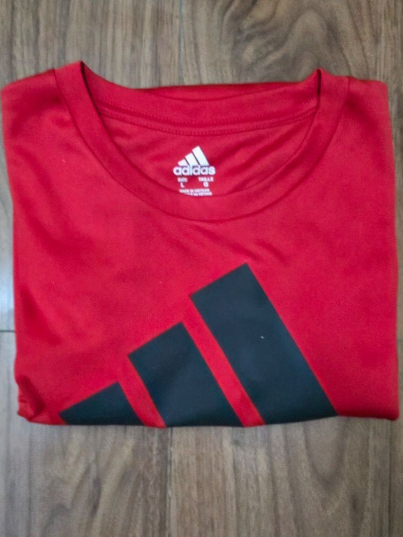 Adidas Red T-Shirt with Large Logo Size L (Category: Tshirts & Polo Shirts ) located in Manila. Submitted by zmpnsln (Listing ID 1471075430, Image 2). Description: Adidas Red Big Logo Athletic T-Shirt – Men's L Asking Price: ₱349 (Negotiable) - Brand: Adidas - Size: Men's Large (L) - Color: Bright Red - Style: Athletic / Casual T-Shirt - Neckline: Crewneck - Sleeves: Short Sleeves - Design: Large Black Adidas Three-Bar Logo with White Adidas Word