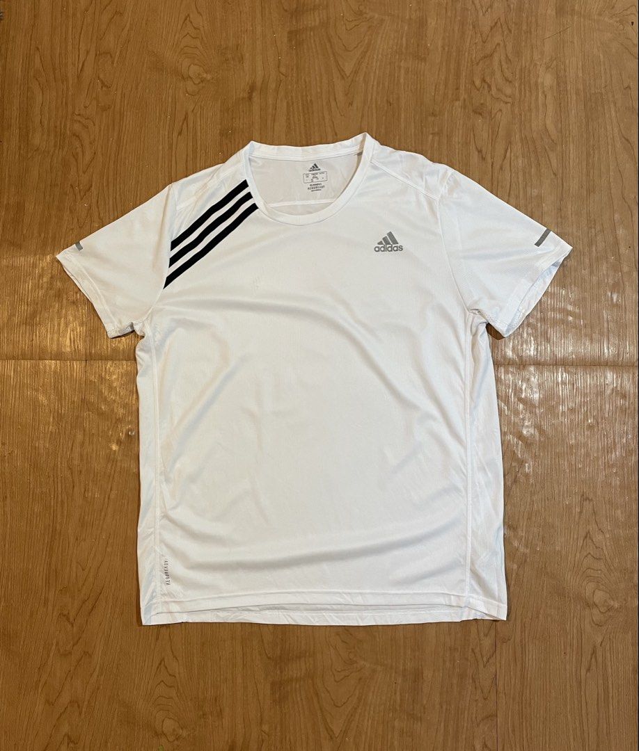 Adidas RUN IT 3-Stripes Running Tee (Category: Activewear) located in Bacolod City. Submitted by maxpeynthrift (Listing ID 1470946029, Image 1). Description: Size XL W 21 L 27 Good condition Minimal Issue last picture Actual dimes 9th picture.