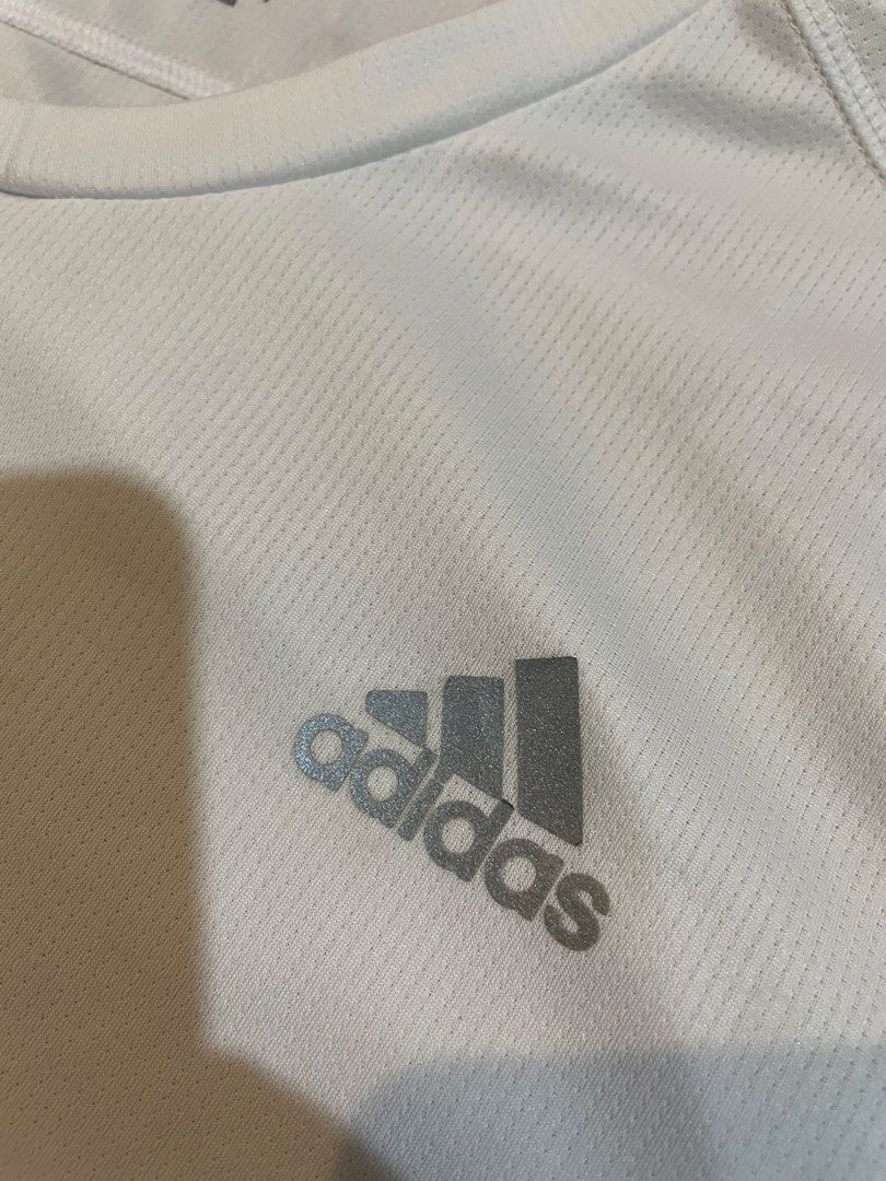 Adidas RUN IT 3-Stripes Running Tee (Category: Activewear) located in Bacolod City. Submitted by maxpeynthrift (Listing ID 1470946029, Image 3). Description: Size XL W 21 L 27 Good condition Minimal Issue last picture Actual dimes 9th picture.