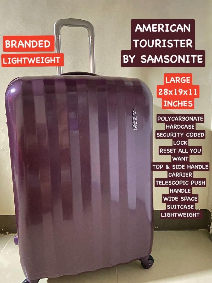 American Tourister (Category: Luggage) located in Manila. Submitted by jzjapansurplus (Listing ID 1471058906, Image 1). Description: 📍 AMERICAN TOURISTER SPINNER BY SAMSONITE SPINNER📍 Imported from japan LARGE SIZE ✨Polycarbonate Hardcase ✨Top Carrier Handle ✨Telescopic Push Handle ✨Security coded Coded lock ✨Smooth and Silent 360 Rotation wheels ✨Wide space Suitcase With Support Strap and Pocket ✨ Lightweight Good condition Minimal mark of usa