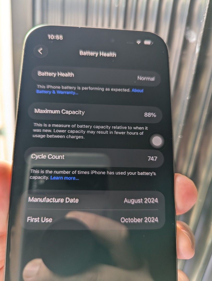 Apple iPhone 16 pro max 256gb (Category: iPhone 16 Series) located in Manila. Submitted by victorzzxx (Listing ID 1470955222, Image 2). Description: Factory unlock 256gb 88 batt health Has hairline crack sa likod Can do cover it up with case Comes with case and cable No internal issues or whatsoever Check all u can Php 37,000 firm Fairview.