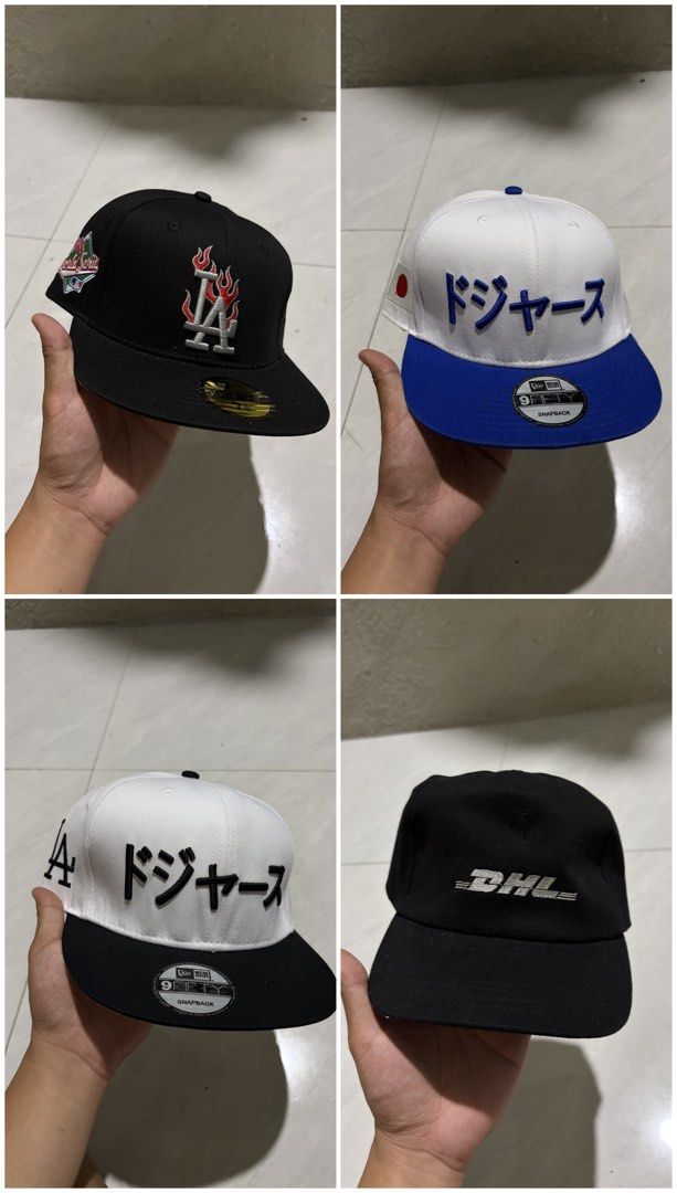 Assorted New Era and Designer Snapback Caps (Category: Caps & Hats) located in Macabebe. Submitted by bdaddyc (Listing ID 1471019003, Image 3). Description: - Collection clear-out: New Era fitteds, snapbacks, Chrome Hearts, and Supreme - Teams: Dodgers, Yankees, Angels, Raiders, and more - Fitted Sizes: Mostly 7 1/8 to 7 3/8 - Closure: Fitteds and adjustable snapbacks available - Condition: Clean shapes with structured brims - Buying Options: Ava