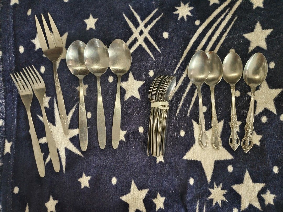 Assorted Silverware Cutlery Forks and Spoons Set (Category: Dinnerware & Cutlery) located in Manila. Submitted by mystic.shaira (Listing ID 1470988969, Image 1). Description: - Mixed stainless steel cutlery set including forks, dinner spoons, and smaller spoons - Features two handle styles: classic plain and charming floral patterns - Durable and practical for everyday dining and kitchen use - Great budget-friendly option for replacing lost utens