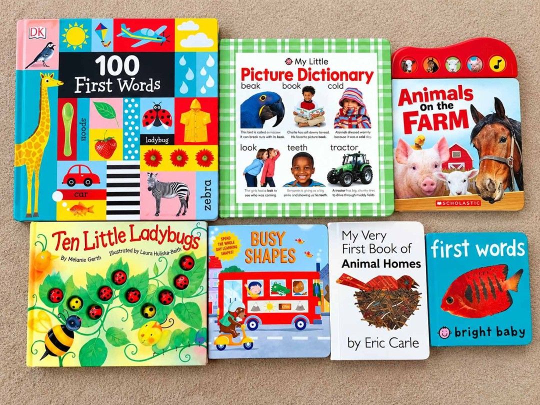 Assorted Toddler Board Books Bundle Children's Learning Books (Category: Children's Books) located in Cavite. Submitted by munting_aklatan_ph (Listing ID 1470953047, Image 1). Description: Price • ₱650 only for the entire premium bundle (Good used condition!) (Chronological Order): *👶 Infant to Early Toddler (Ages 0 - 2) — Focus on high contrast, basic words, and sensory exploration: 1. Bright Baby First Words (Roger Priddy) – Compact, sturdy si