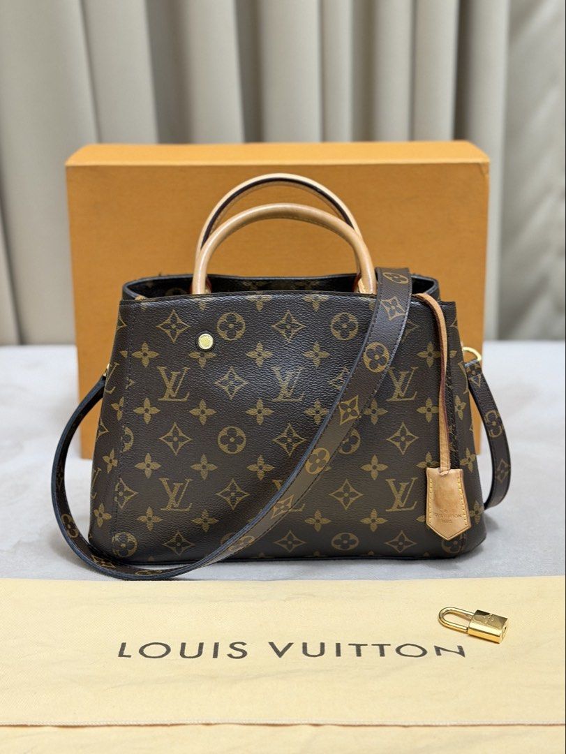 Authentic Louis Vuitton Monogram Montaigne BB size (Category: Luxury Bags & Wallets) located in Manila. Submitted by maria_2326 (Listing ID 1471081247, Image 1). Description: 💯% Authentic w/box, dust bag, long strap, lock set Location: Manila/QC.
