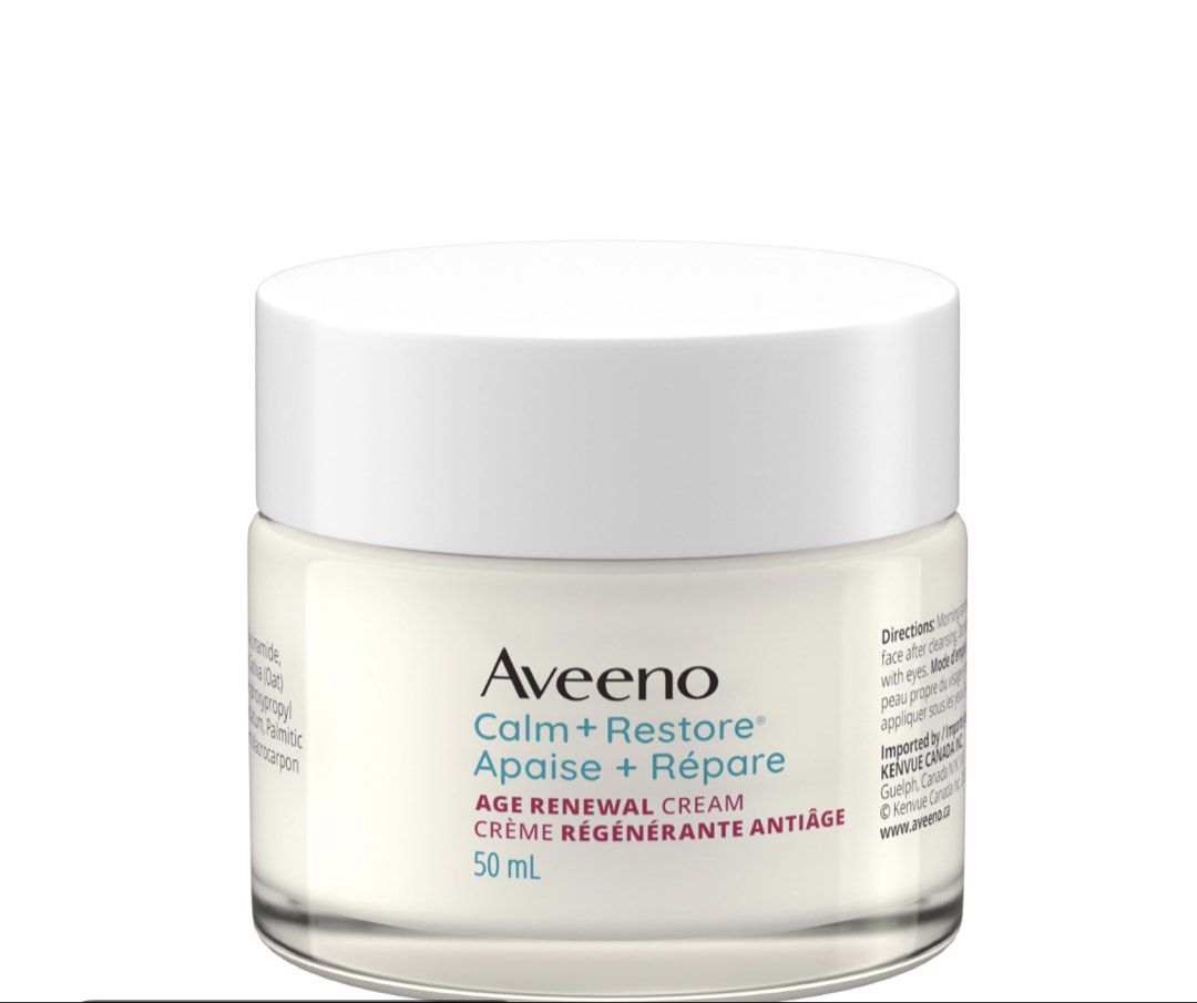 Aveeno Calm and Restore + age renewal (Category: Community) located in Manila. Submitted by aly2322 (Listing ID 1471038250, Image 1). Description: Only used once during my first night in the Philippines. 101% Original from Canada Opened OCTOBER 2026 Pick up only.