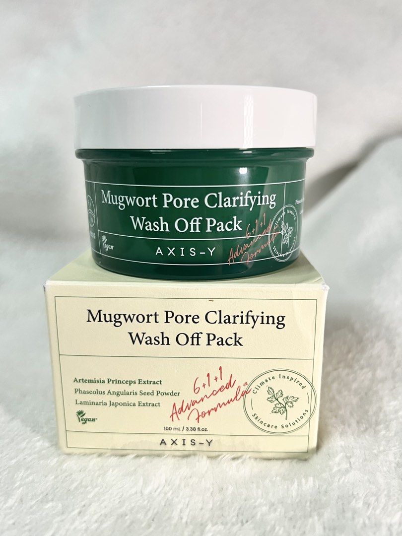 Axis-Y Mugwort Pore Clarifying Wash Off Pack (Category: Face Care) located in Valenzuela. Submitted by elicxxe (Listing ID 1471084833, Image 1). Description: FOR SALE! AXIS-Y Mugwort Clarifying Mask 🌿 brand new, never been used, and 100% authentic! the box was opened for photo/content purposes only. the product itself is unused. for transparency, I had to open the lid for content purposes, so there are slight product marks on the cap. EXP: 2029 