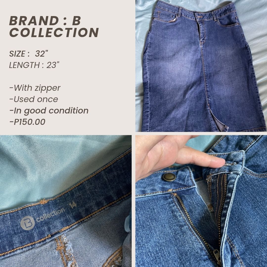B Collection Denim Skirt Size 32 (Category: Skirts) located in Guiguinto. Submitted by plumpypeachyyy (Listing ID 1470951298, Image 1). Description: - Brand: B Collection - Style: Classic blue wash denim skirt - Size: 32 - Length: 23 inches - Closure: Functional front zipper - Condition: Worn once, clean fabric, sturdy material, and well-kept.