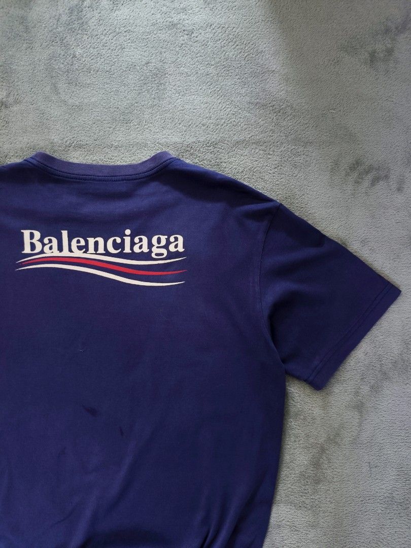 Balenciaga Tee (Category: Shirts) located in Ozamiz City. Submitted by thriftedzyll (Listing ID 1471073770, Image 2). Description: "Details" ‎Color rate: 9/10 ‎Condition: 9/10 ‎Issues: dot fade & repaired pinhole ‎ ‎"Measurements (inches)" ‎Length: 27 ‎Width: 20 ‎ ‎"Size" ‎M on tag - fit to M.