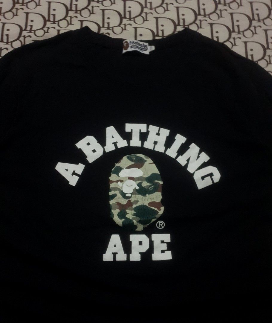 Bape college logo (Category: Tshirts & Polo Shirts ) located in San Fernando. Submitted by retro.district. (Listing ID 1471104646, Image 2). Description: - bape college logo - Size: Medium(20x26) - Condition: Excellent - issue: hairlines - Color Rate: 9.5/10.