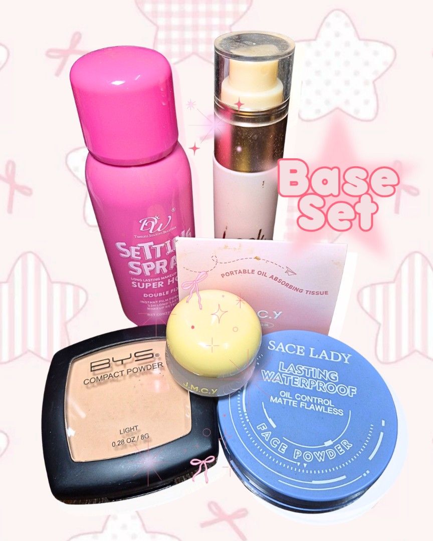Base Makeup Set Bundle (BYS, Squad Cosmetics, Sace Lady, JMCY) (Category: Makeup) located in Pasay City. Submitted by sheena.s_atelier (Listing ID 1470974324, Image 1). Description: - All-in-one everyday makeup bundle -RFS: Not being used anymore -BYS Compact powder was only used once!! For swatching lol -Coming out to atleast 67PHP each! 😊.