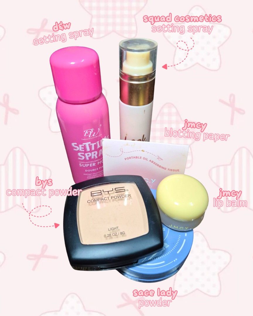 Base Makeup Set Bundle (BYS, Squad Cosmetics, Sace Lady, JMCY) (Category: Makeup) located in Pasay City. Submitted by sheena.s_atelier (Listing ID 1470974324, Image 2). Description: - All-in-one everyday makeup bundle -RFS: Not being used anymore -BYS Compact powder was only used once!! For swatching lol -Coming out to atleast 67PHP each! 😊.