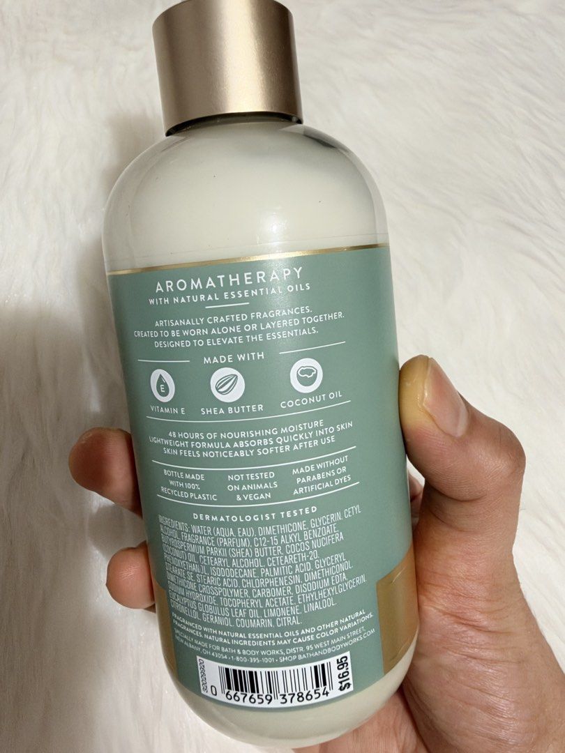 Bath & Body Works Eucalyptus Moisturizing Body Lotion (Category: Body Care) located in Tiaong. Submitted by beautybyrosie (Listing ID 1471058482, Image 2). Description: - Authentic Bath & Body Works Eucalyptus Moisturizing Body Lotion bought in USA - Size: 8.4 fl oz / 248 ml pump bottle (Brand New/Unused) - Powered by shea butter, coconut oil, and natural essential oils - Delivers 48 hours of deep, nourishing moisture - Dermatologist-tested formu