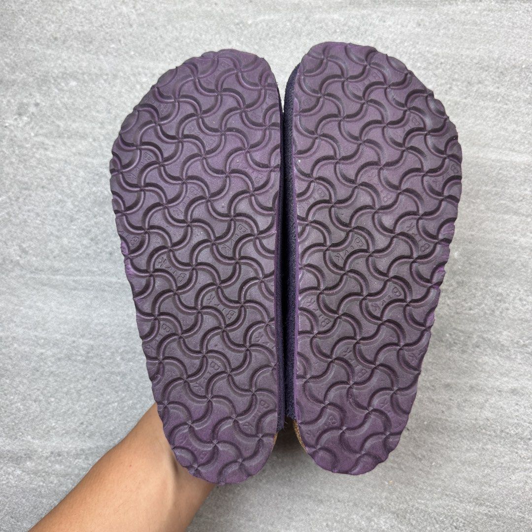 Birkenstock Boston Suede Clogs Purple Size 38 (Category: Flats & Sandals) located in Manolo Fortich. Submitted by thrift_by_biji (Listing ID 1471089395, Image 3). Description: - Model: Birkenstock Boston Clogs - Material: Purple Suede - Footbed: Soft Footbed (Narrow Fit) - Size: EU 38 - Features: Adjustable matching strap with metal buckle, slip-on design - Condition: Clean footbeds with clear brand stamps, good tread remaining on soles.