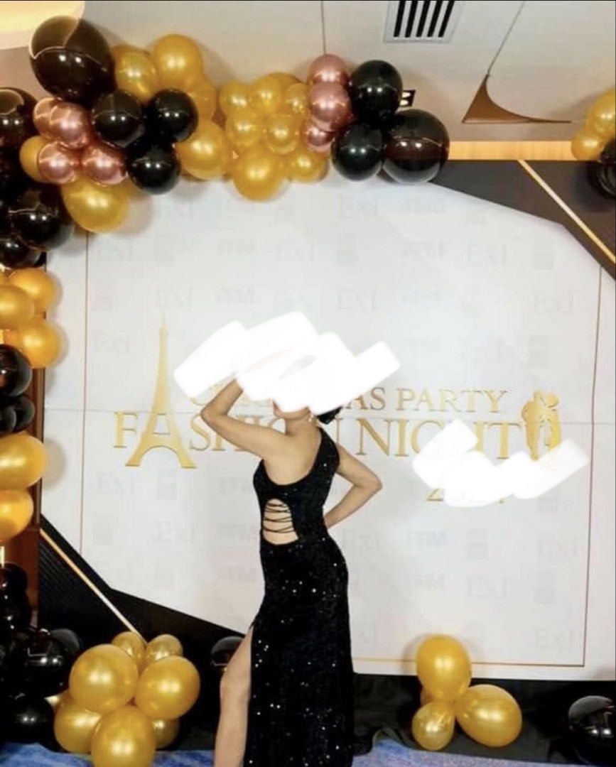 Black One-Shoulder Sequined Evening Gown with Side Slit (Category: Evening dresses & gowns) located in Makati City. Submitted by demartine (Listing ID 1470984366, Image 2). Description: SIZE REF: XS TO SMALL 40-45KG, 4’11” RFS: Used once - Color: Sleek black with all-over sparkling sequins - Style: Form-fitting, floor-length evening gown with a chic one-shoulder cut - Details: Trendy side cutout and a daring high leg slit on the left - Condition: