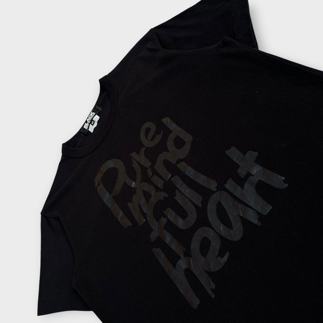 BLACK S/S25 - Comme des Garcons - Pure Mind Full Heart Statement Tee (Category: Tshirts & Polo Shirts ) located in Los Banos. Submitted by declutterking (Listing ID 1471087815, Image 2). Description: Size Medium on tag • modern release • asian sizing Dimensions: 16" shoulders 18" chest 26.25" length 7" sleeves Good as new condition Authentic.