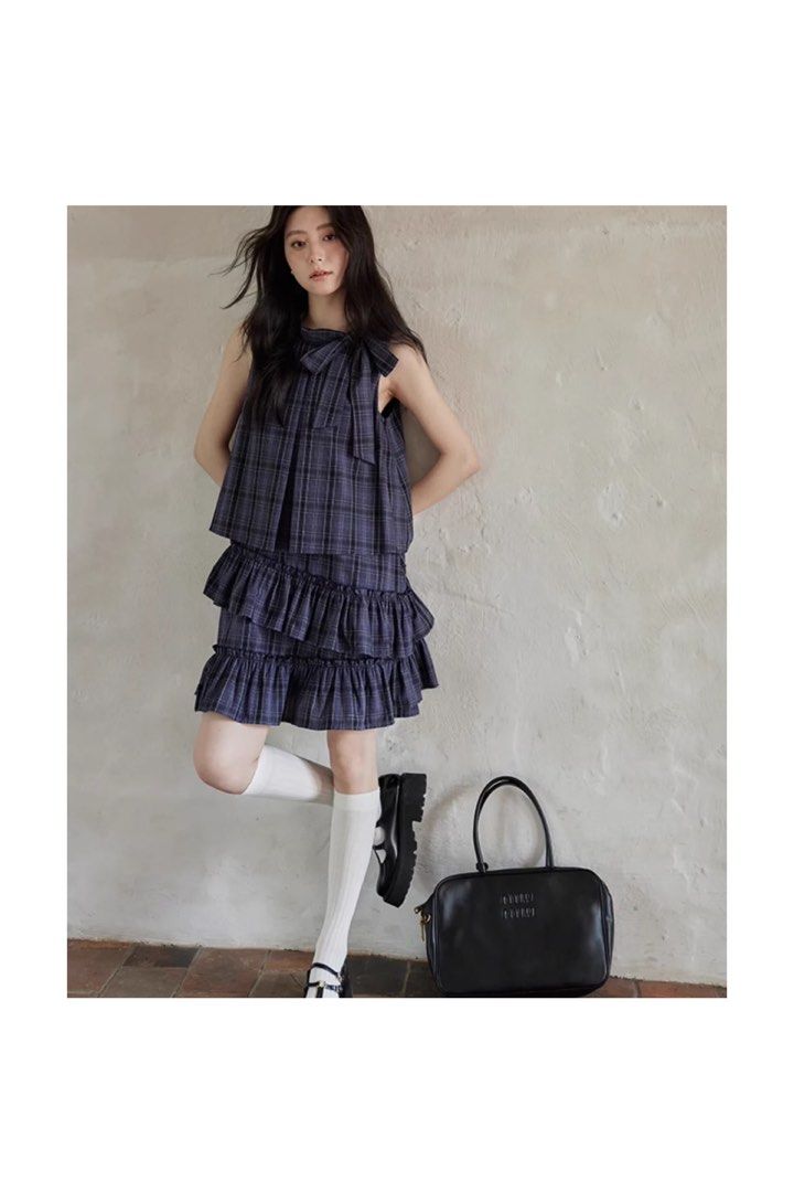 Blue Checkered Layered Halter Dress L8 (Category: Dresses) located in Manila. Submitted by chloereicapsule (Listing ID 1471087147, Image 1). Description: M-L size(width:38” length:33”)thick cotton fabric, zipper back, with ribbon neck, color rate 10/10 pm for other inquiries .