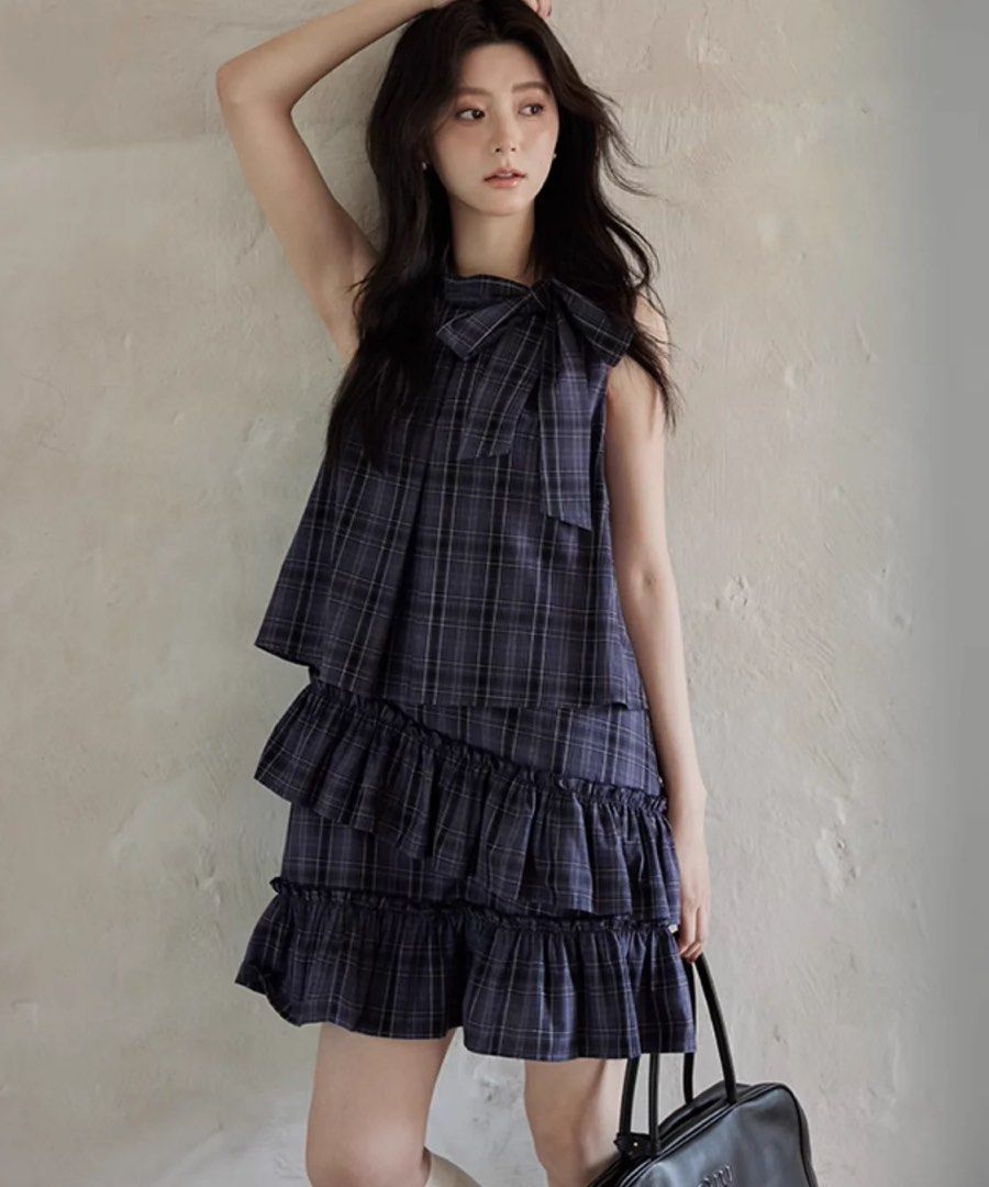 Blue Checkered Layered Halter Dress L8 (Category: Dresses) located in Manila. Submitted by chloereicapsule (Listing ID 1471087147, Image 2). Description: M-L size(width:38” length:33”)thick cotton fabric, zipper back, with ribbon neck, color rate 10/10 pm for other inquiries .