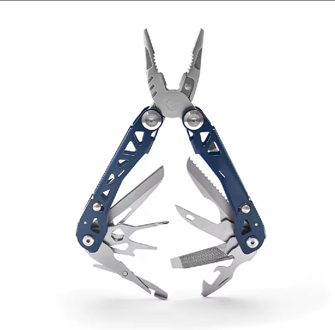 Blue Multi-Tool Pliers With Black Pouch (Category: Construction Tools & Equipment) located in Bacolod City. Submitted by viclawrence (Listing ID 1470999229, Image 1). Description: - Color: Blue with black fabric pouch - Material: Sturdy, heavy-duty stainless steel tools - Included tools: Pliers, knife, saw, bottle opener, files, screwdrivers, and hex wrench - Compact design: Folds up easily to fit in your pocket or the included sheath - Perfect f