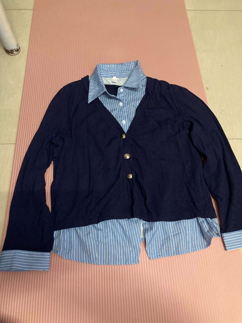 Blue White Striped Cardigan (Category: Coats, Jackets and Outerwear) located in Silang. Submitted by maria_erica61 (Listing ID 1471112672, Image 2). Description: 🩷 Preppy Layered Perfection! ✨ Elevate your everyday look with this classic navy blue cardigan layered over a blue-and-white striped collared shirt—an absolute closet staple for that effortless academia, clean-girl, or smart-casual vibe! Mode of delivery: Open to suggestions. 💌 Bargain